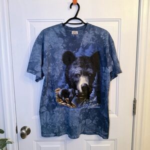 Vintage Blue Tie Dye Black Bear Graphic Tee - Single Stitch